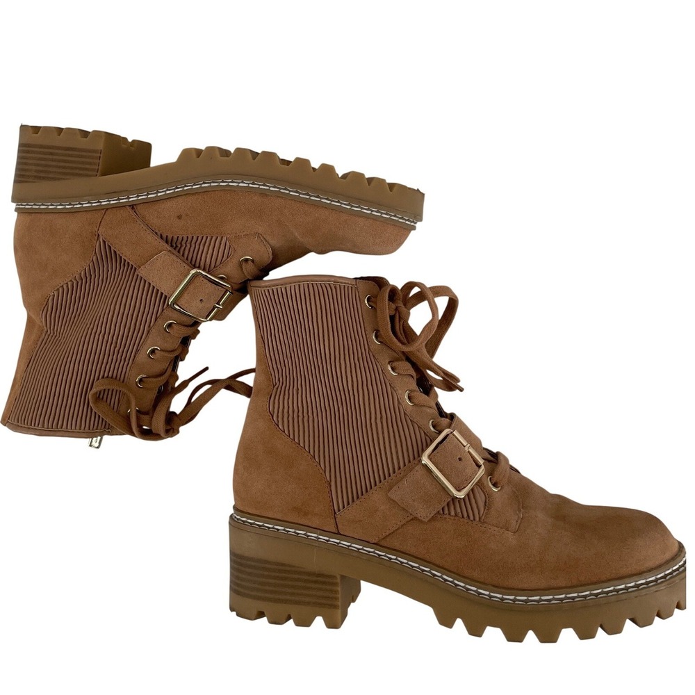 Combat Boots Women 10 Tan Lug Sole Leather Urban Rugged Chic Gorpcore Earthy